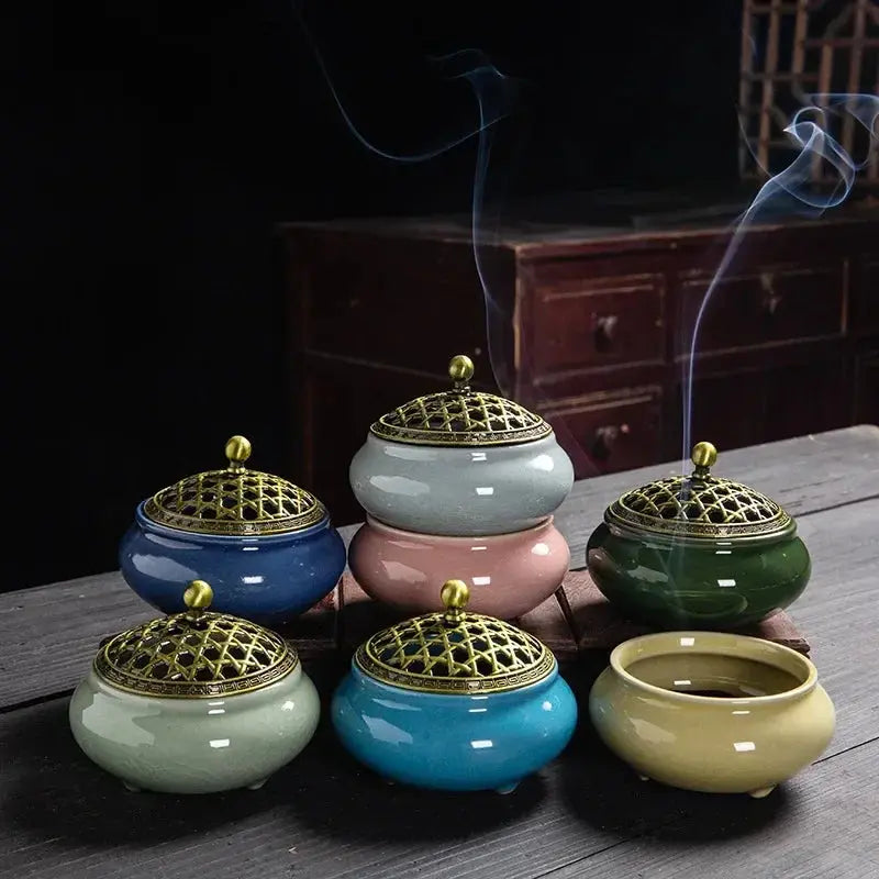 ATELIER-TIBET – Brûleur d’Encens en Céramique Bouddhiste, Sérénité & Élégance