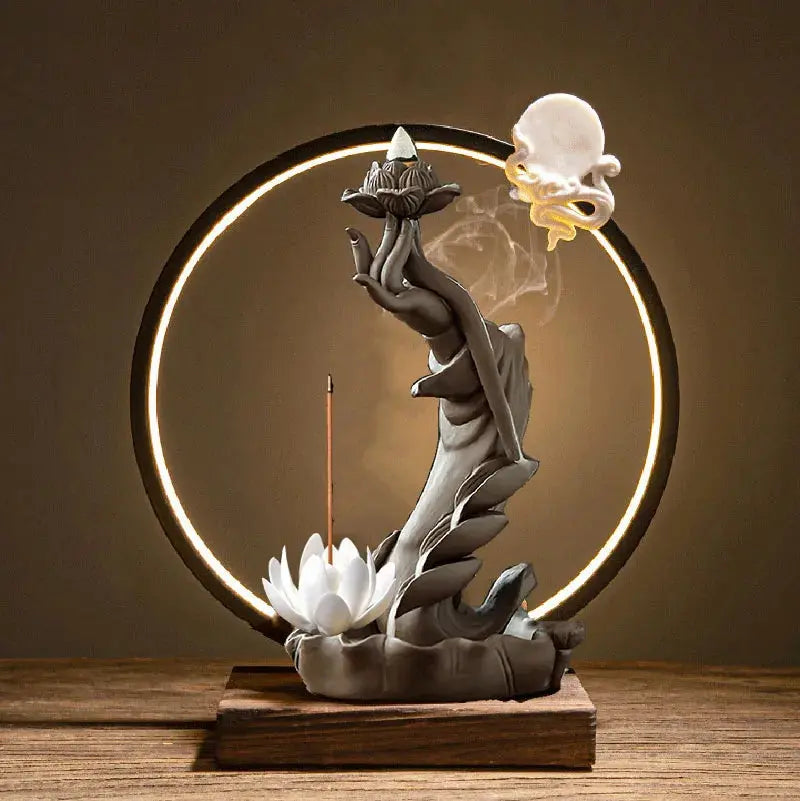 ATELIER-TIBET – Geste Sacré · Fontaine d’Encens LED Main & Lotus