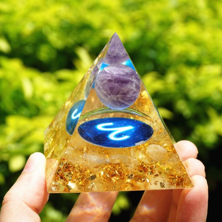 ATELIER-TIBET Pyramide du Zodiac en Orgonite et Améthyste de 10cm symbole du Bélier