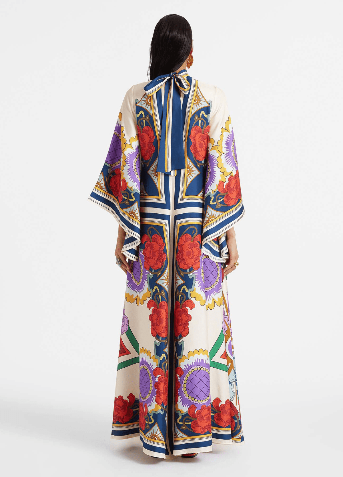 Robe kimono femme satiné motif pivoine blanc – Baroque