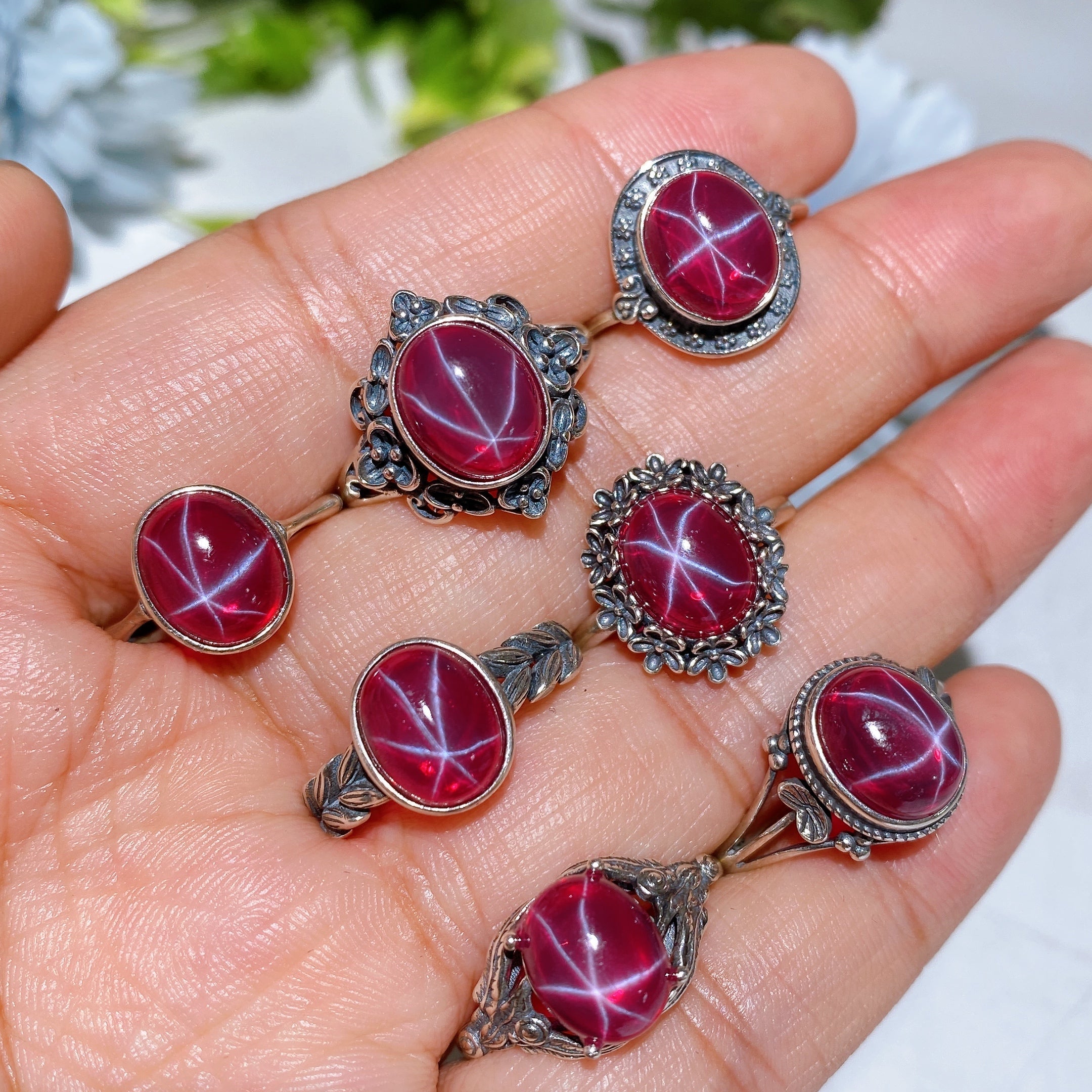 ATELIER-TIBET – Parure Rubis Étoilé Naturel Réactif UV en Argent 925