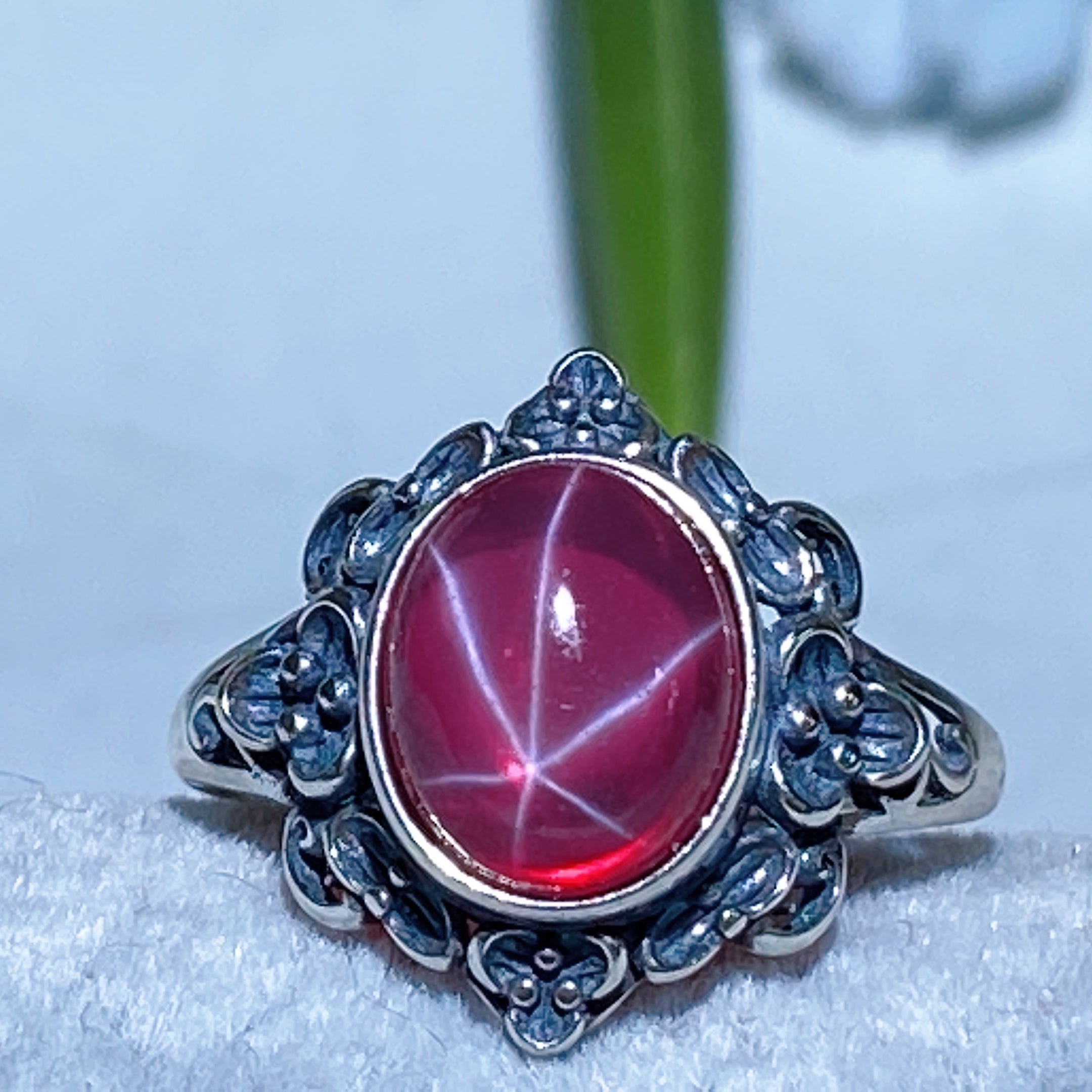 ATELIER-TIBET – Parure Rubis Étoilé Naturel Réactif UV en Argent 925