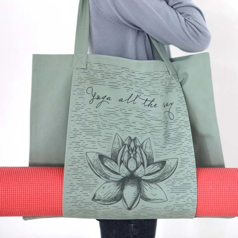 ATELIER-TIBET – Sac de yoga en toile imprimé lotus – Rose, Bleu ou Vert