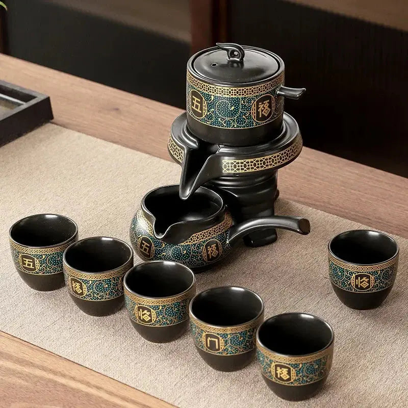 ATELIER-TIBET – Service de Thé Gongfu Cha en Céramique Décorée, Élégance & Tradition