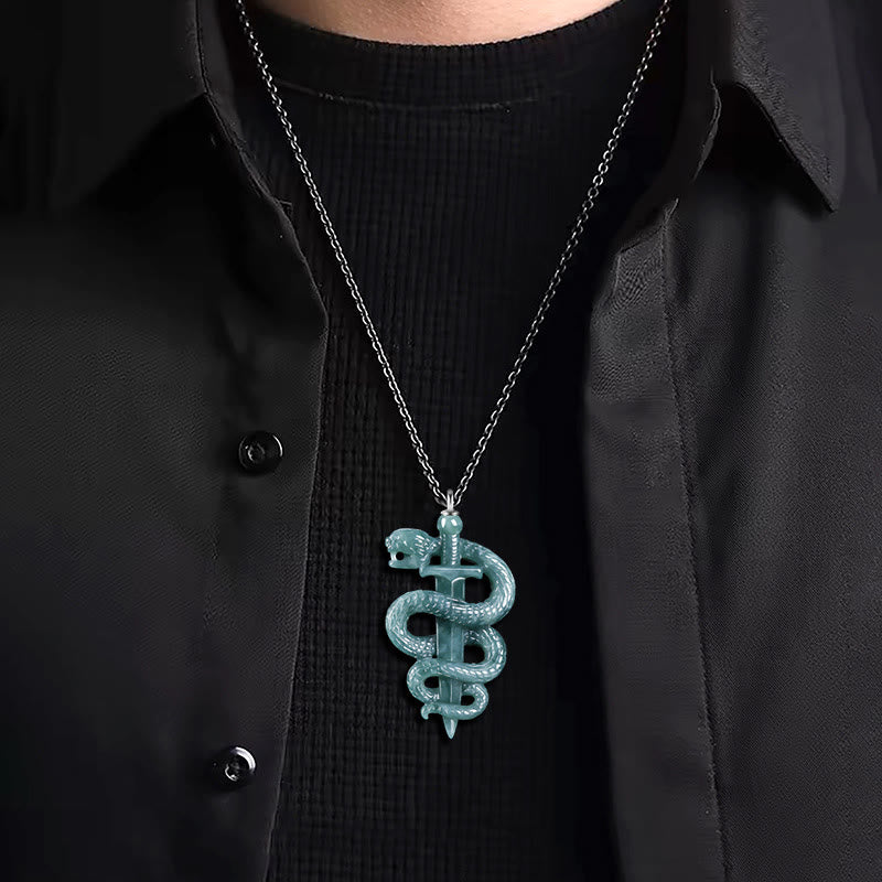 ATELIER-TIBET – Collier Épée & Serpent en Jade Naturel et Argent Sterling 925