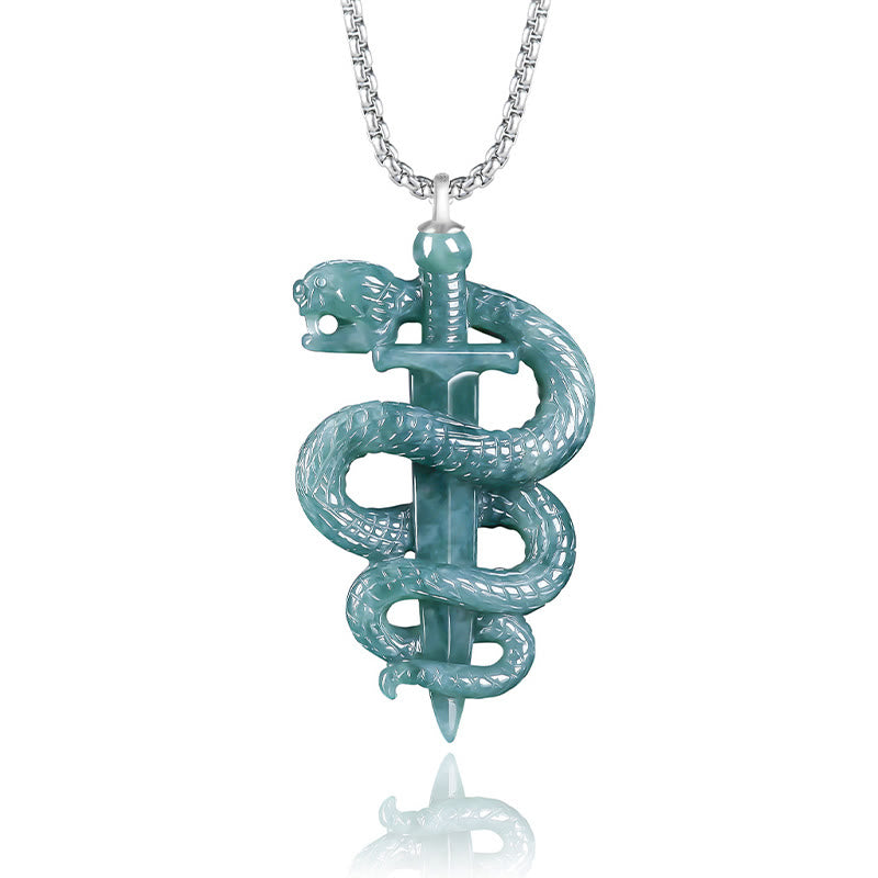 ATELIER-TIBET – Collier Épée & Serpent en Jade Naturel et Argent Sterling 925