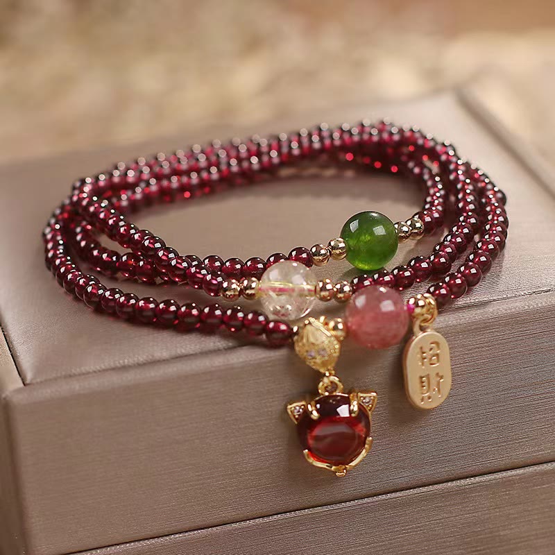 ATELIER-TIBET – Bracelet Triple Tour en Grenat Naturel « Énergie & Harmonie »