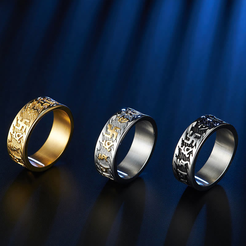 ATELIER-TIBET – Bague Unisexe Om Mani Padme Hum en Acier Titane – Anneau Mantra Bouddhiste