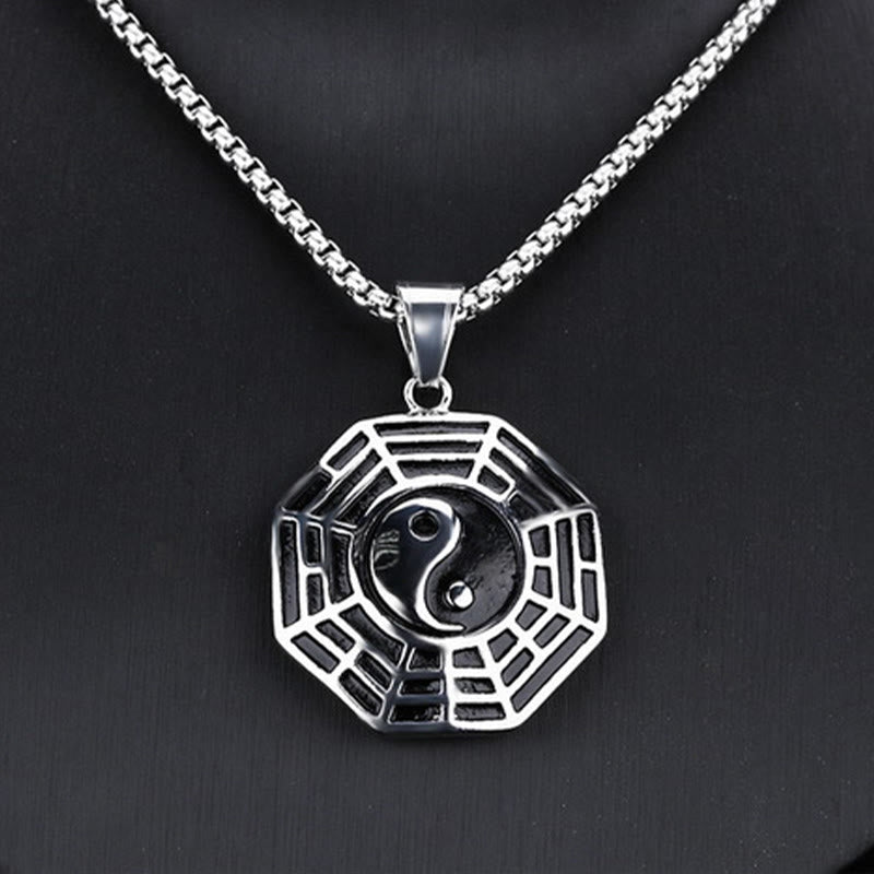 ATELIER-TIBET – Pendentif Unisexe Yin Yang Bagua en Acier Titane (38 × 33 mm)