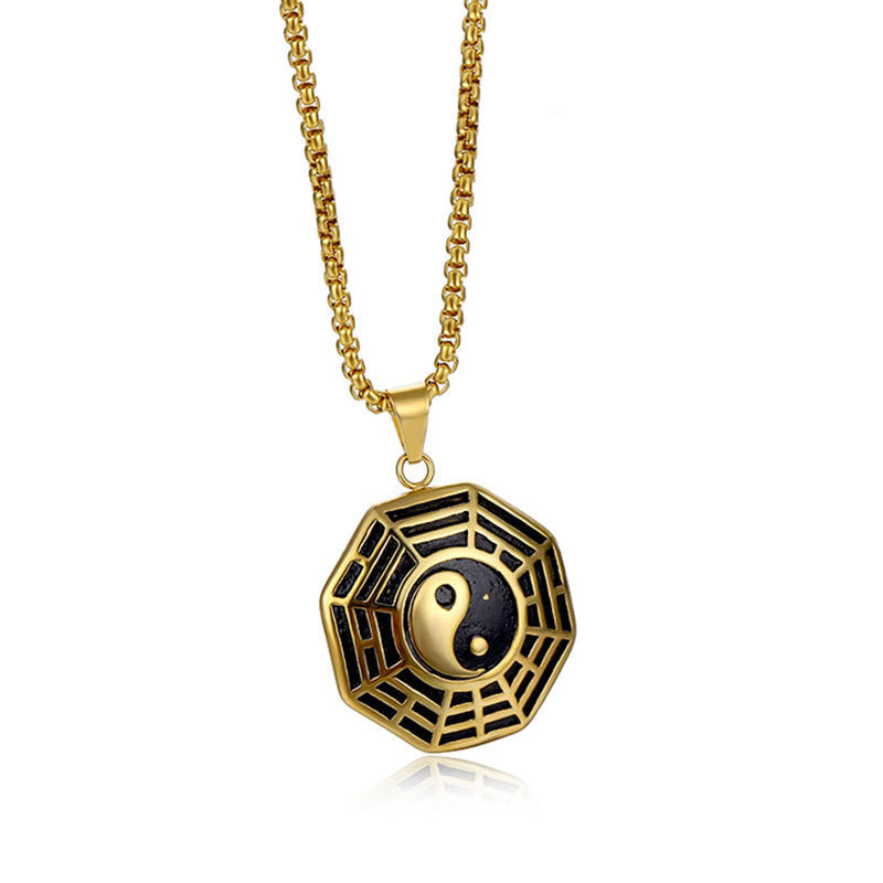 ATELIER-TIBET – Pendentif Unisexe Yin Yang Bagua en Acier Titane (38 × 33 mm)