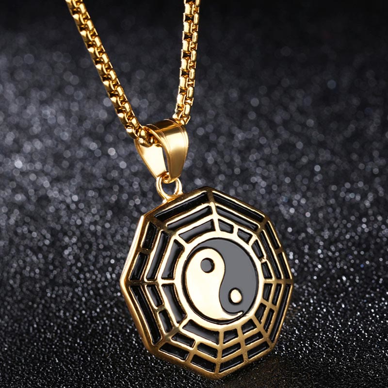 ATELIER-TIBET – Pendentif Unisexe Yin Yang Bagua en Acier Titane (38 × 33 mm)