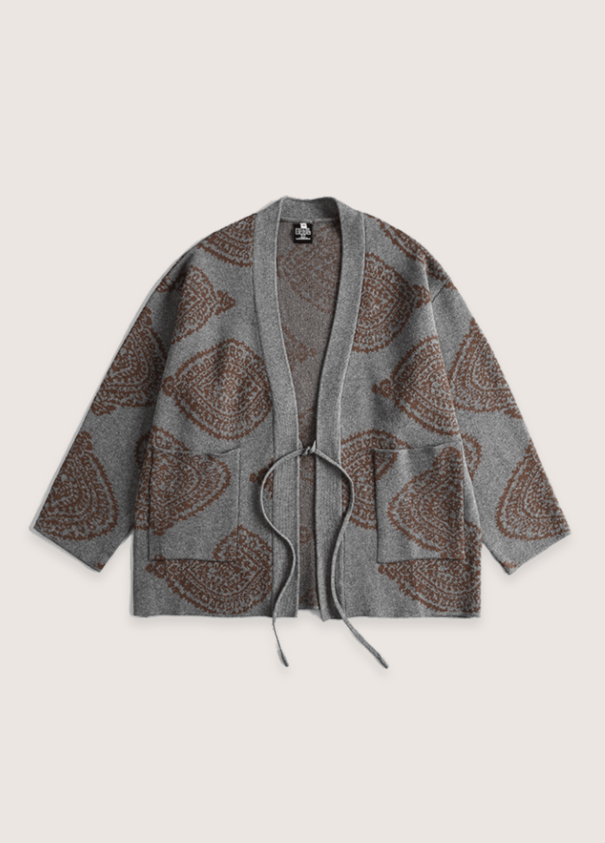 Veste kimono mixte coton paisley gris – Motifs Paisley