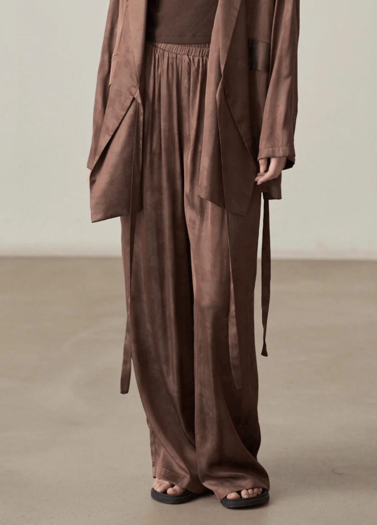 Pantalon kimono femme taille haute satiné marron – Kogecha