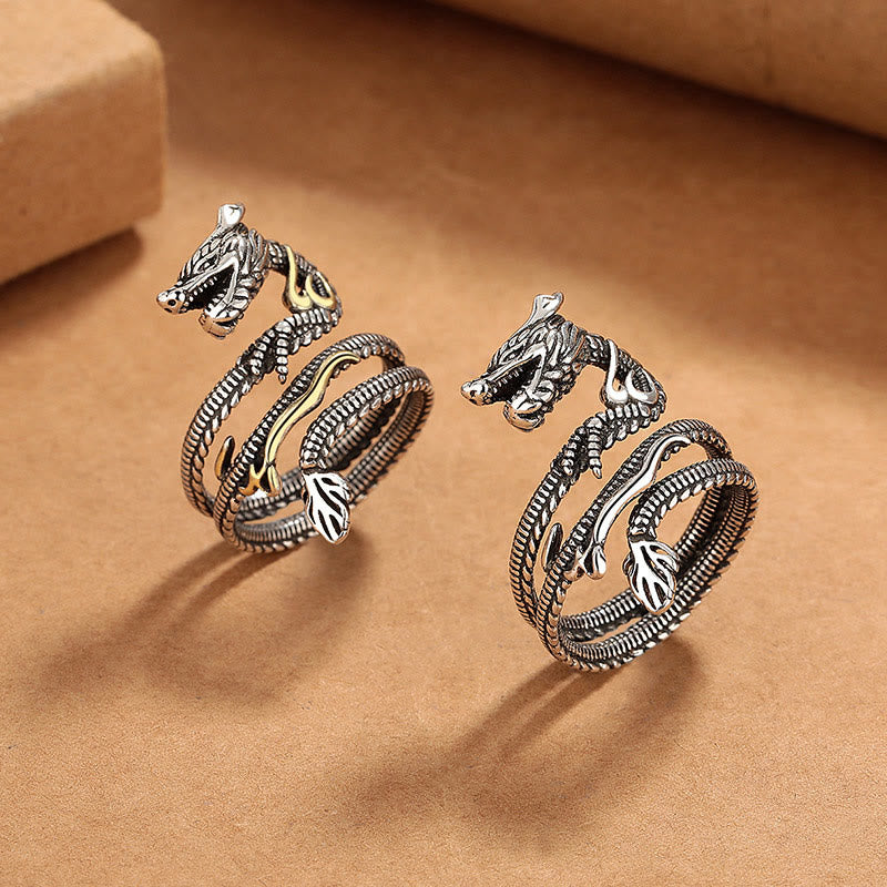 ATELIER-TIBET – Bague Force Dragon Vintage en Cuivre – Anneau Ajustable Symbolique Unisexe