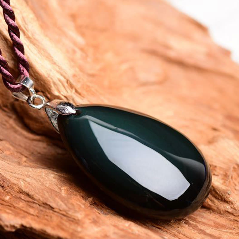 ATELIER-TIBET – Collier Goutte d’Eau en Obsidienne Naturelle