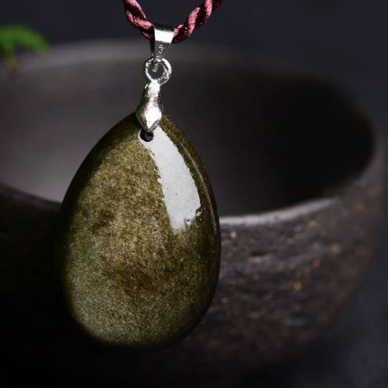 ATELIER-TIBET – Collier Goutte d’Eau en Obsidienne Naturelle