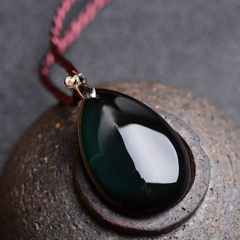 ATELIER-TIBET – Collier Goutte d’Eau en Obsidienne Naturelle