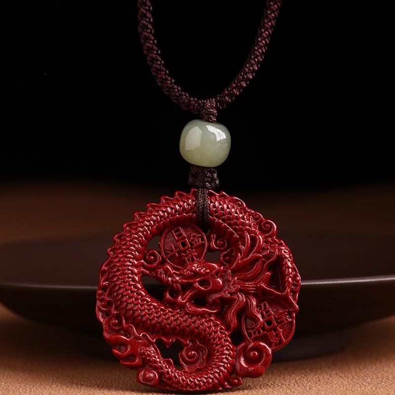 ATELIER-TIBET – Collier Dragon en Jade Hetian, Cinabre et Cuivre | Année du Dragon