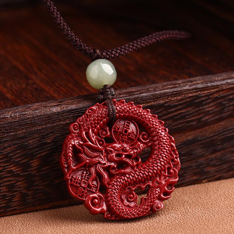 ATELIER-TIBET – Collier Dragon en Jade Hetian, Cinabre et Cuivre | Année du Dragon