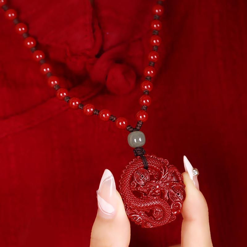 ATELIER-TIBET – Collier Dragon en Jade Hetian, Cinabre et Cuivre | Année du Dragon