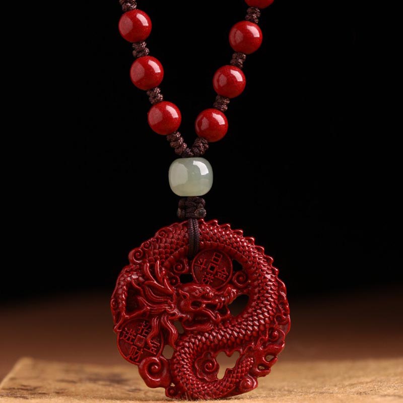 ATELIER-TIBET – Collier Dragon en Jade Hetian, Cinabre et Cuivre | Année du Dragon